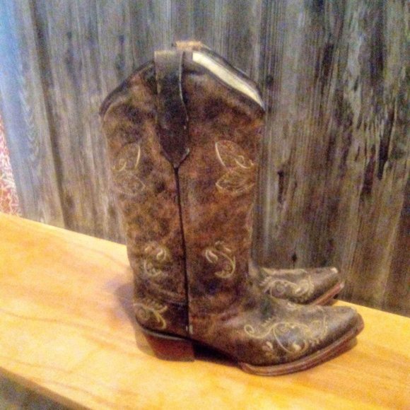 Circle G Dragonfly Women's Western Boot Rustic Brown Snip Toe Size 9 - Picture 2 of 5
